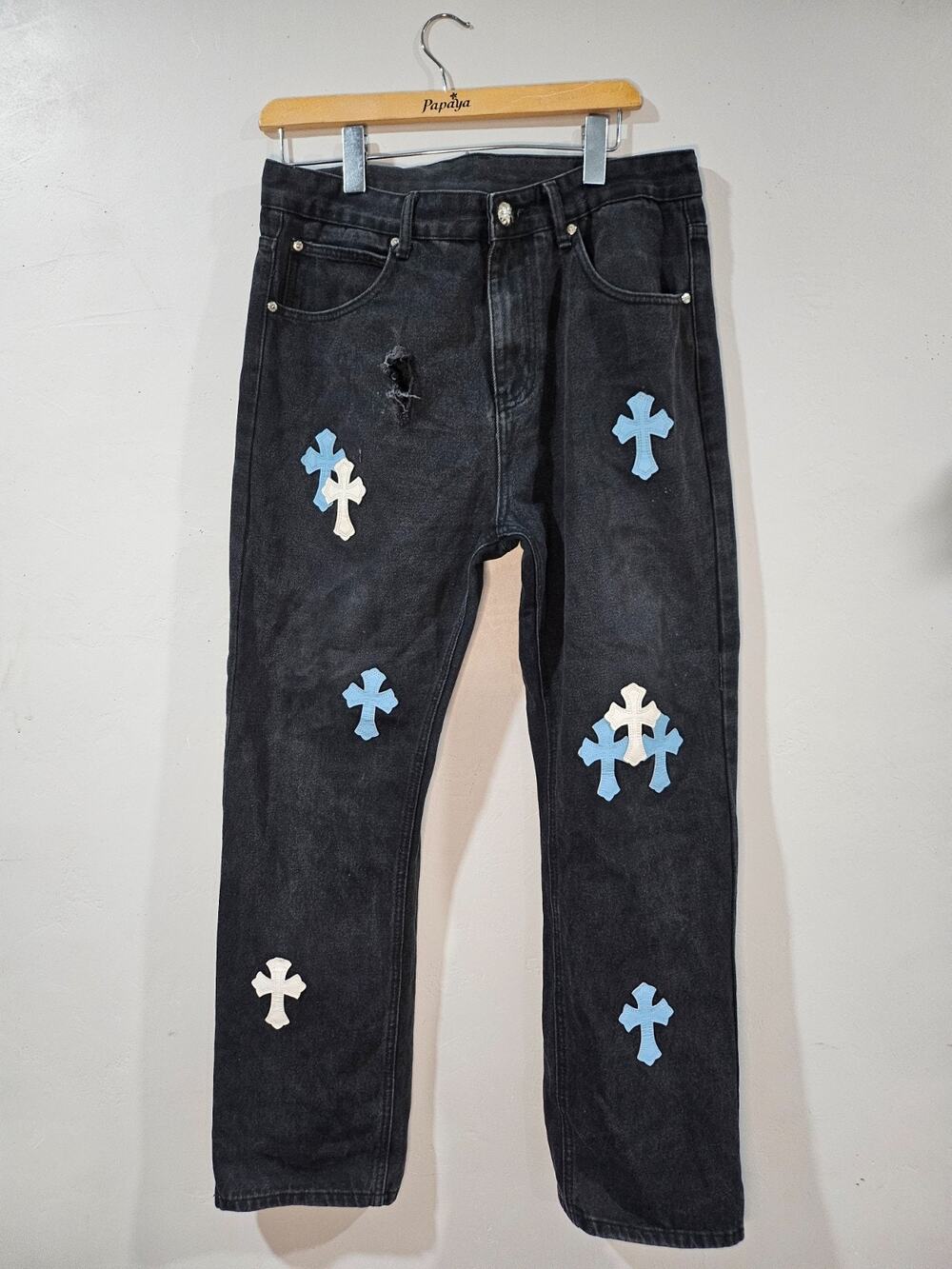 Hearts Blue & White Cross Patch Jeans Skinny 32